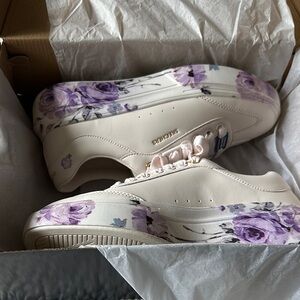 Skechers Cream and Purple Floral Sneakers
